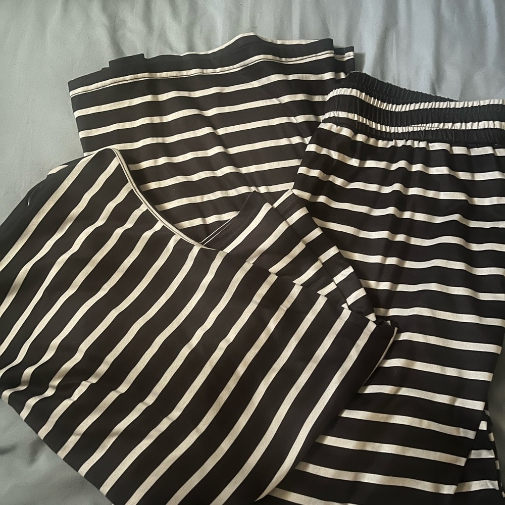 Black and White Striped Pant Set